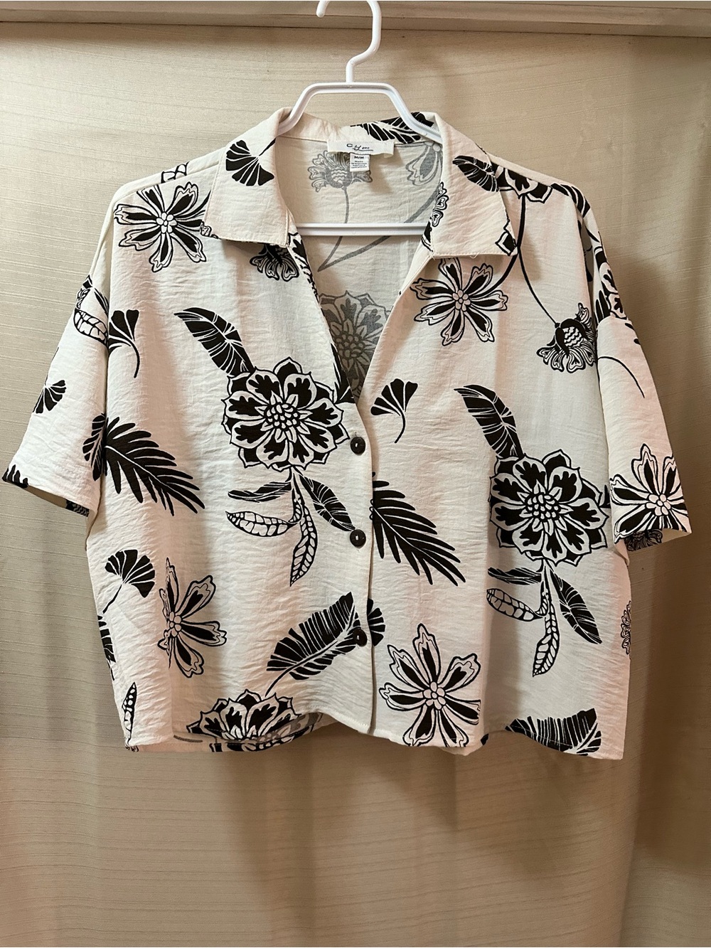 C by One Tropical Floral Hawaiian Button Up Boxy Resort Blouse Medium M